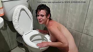 skinny slut pisses on face in toilet humiliation