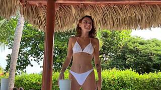 mini bikini beauty teases in beer pong strip game