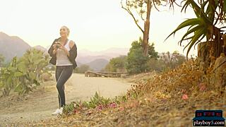Naturally curvy blonde milf rips clothes for intense outdoor selfies