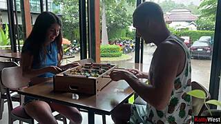 Lost game results in outdoor walk with cum on face in public setting