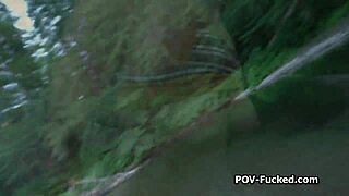 Fucking busty stranger doggystyle by the river in nature