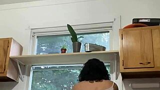 Latina milf enjoys doing dishes in fun way