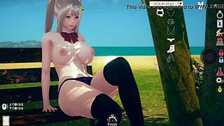 Bright AI girl plays erotic hentai with blonde big tits JK in 3D CG