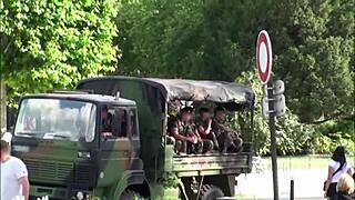pretty french girls have extreme public threesome pussy sex by eiffel tower in paris.