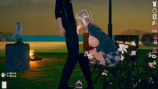 Bright AI girl plays erotic hentai with blonde big tits JK in 3D CG