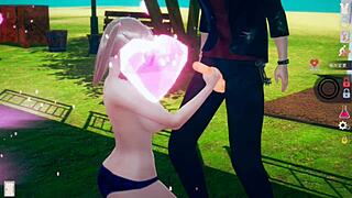 Bright AI girl plays erotic hentai with blonde big tits JK in 3D CG