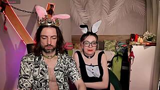 our cute couple dances in the bedroom