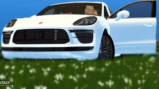 Mia hayes drives the porshe in 3d animation