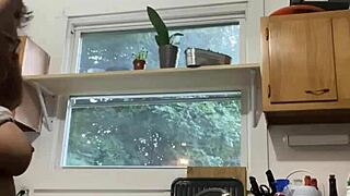 Latina milf enjoys doing dishes in fun way