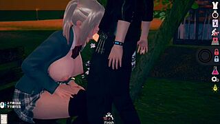 Bright AI girl plays erotic hentai with blonde big tits JK in 3D CG