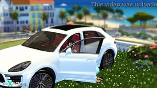 Mia hayes drives the porshe in 3d animation