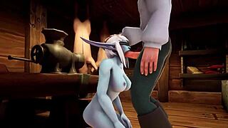 in warcraft porn parody, elf fucks night elf with blindfold in kitchen, tight pussy and anal.