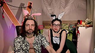 our cute couple dances in the bedroom