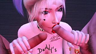 Cüretkar Harley Quinn sapık koca yarraklara seks kölesi olup sert anal bukkake yapıyor porno parodi