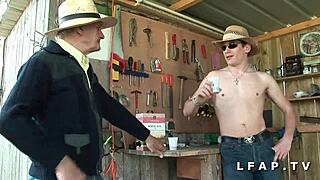 petite slut surprises with big tits in grandpa threesome