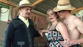 petite slut surprises with big tits in grandpa threesome