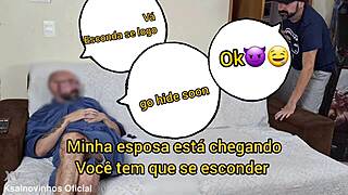 the wife is blindfolded while her husband's friend hides in the closet.