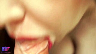 Babe's Red Lips Close-Up Blowjob.