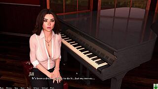 The teacher drops in for a bold brass performance with big tits