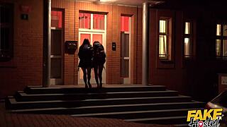 Fake Hostel Halloween Special - Stuck Under A Bed 2 - Redhead And Brunette Babes Get Their Wet Pussies Pumped While Stuck Before Fast And Hard Threesome