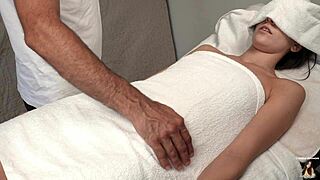 Pervert masseur groped the teen's small tits during oiled session