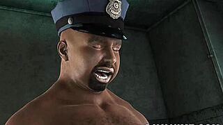 In Prison, a 3D Cartoon Prisoner Gets Ass Fucked by Chubby Black Cop