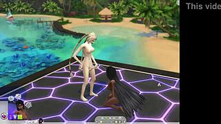 in sims 4, futanari shemales engage in wild sex and fun with feet involved