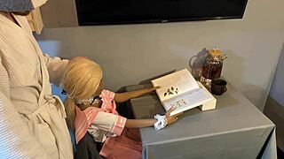 Horny Man Distracts Silicone Sex Doll From A Book