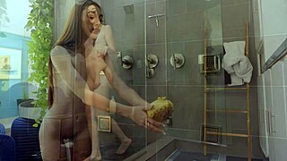 perky brunette’s intense shower bang?