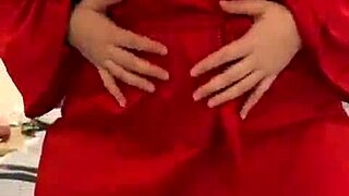 I watch this brunette in red lingerie play with her big tits, but I mean, she's so petite and sexy