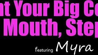 Redhead bratty step-sis myra discovers stepbro's extra large secret.