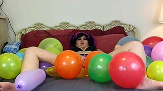 balloon popping masturbation with vibrator fetish