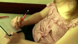 dagfs shy teen 18+ undresses in striptease, clothes ripped.