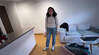 Maid bends over for fingering orgasm