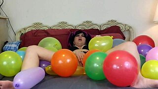 balloon popping masturbation with vibrator fetish