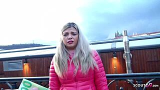 german scout picks up curvy french teen bella for street casting