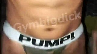 Handsome asian amateur fucks bareback in lingerie