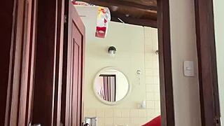 What's my cute MILF neighbor doing in the bathroom with masturbation?