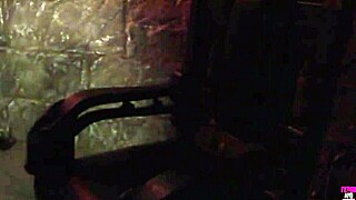 Two beautiful women enjoy hot sex in a dark room with a big dick