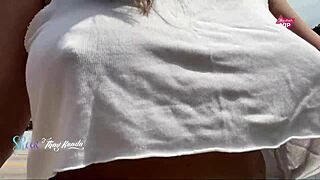 my hot wife flashin no bra at the store, so naughty for the salesman, oops!