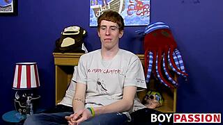 guy with red hair interviewed before solo anal session