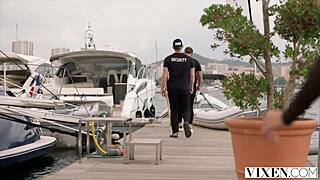 eve and agatha share a big cock after the heist, licking and riding it.