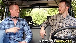 Hunky gay pounds friend's cock raw after outdoor blowjob session.