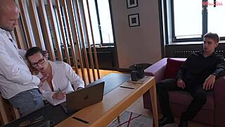 horny secretary fucks and squirts in crazy gangbang orgy