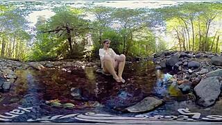 Redhead milf Carmen December masturbates with dildo outdoors!