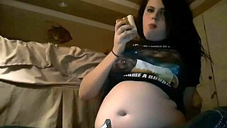 Chubby brunette stuffs belly with burritos