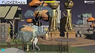 In fuckerman ero ring 0 2, the blonde rides a monster cock for anal and blowjob action with cum