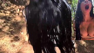 Skinny young whore gets taken in the forest by a stranger with a wild finish inside.