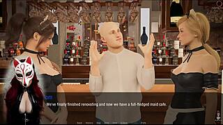 Kate in stockings and maid outfit in public upskirt scene