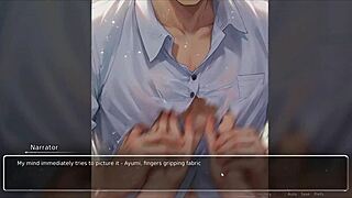 Horny girlfriend rips shirt in hentai game